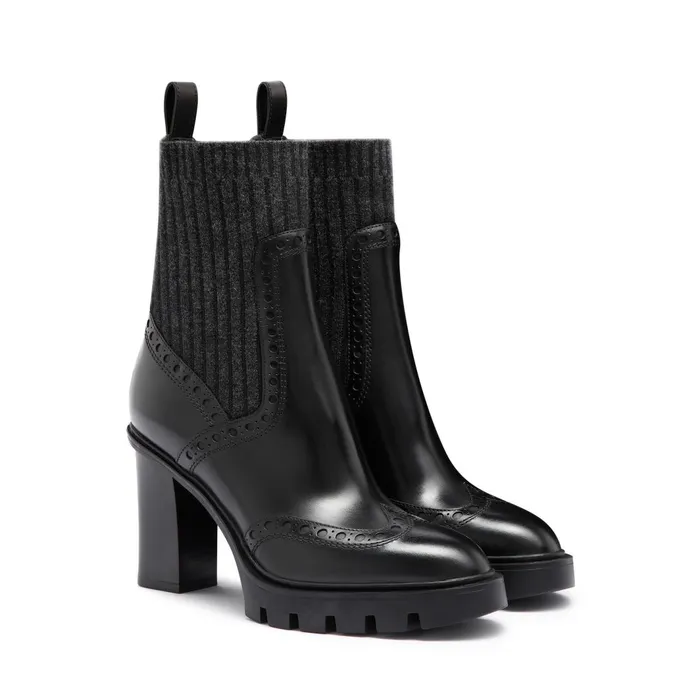 Santoni Black Leather HighHeel Ankle Boot Women Boots and Ankle Boots