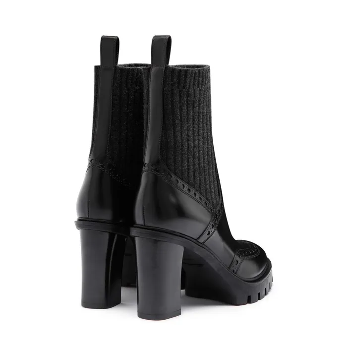 Santoni Black Leather HighHeel Ankle Boot Women Boots and Ankle Boots