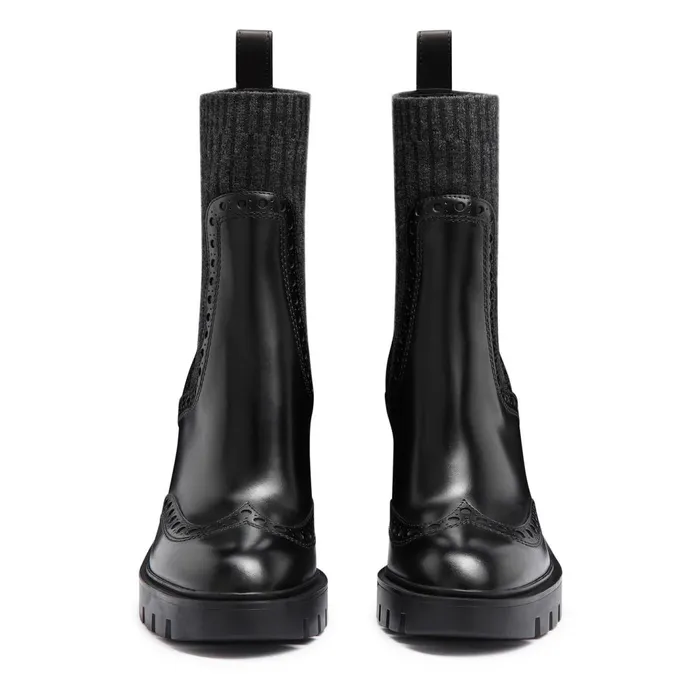 Santoni Black Leather HighHeel Ankle Boot Women Boots and Ankle Boots