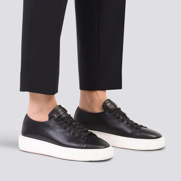 Santoni Black Leather Sneaker Women Sneakers