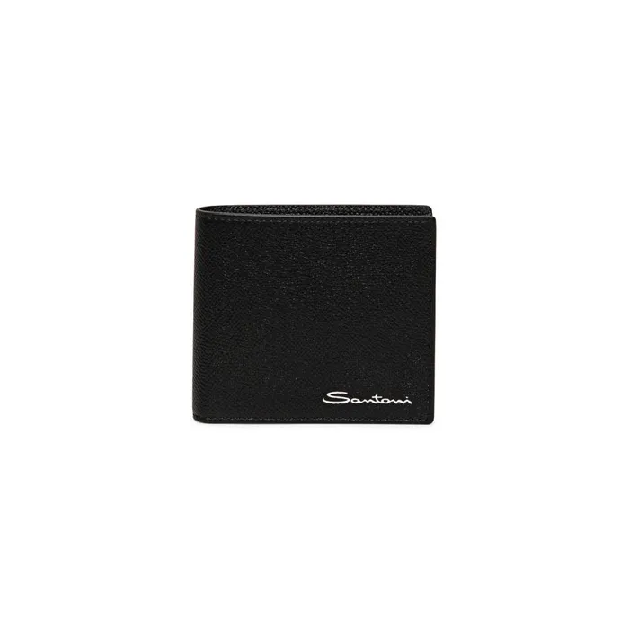 Santoni Black Saffiano Leather Wallet With Coin Pocket MenWomen Small Leather Goods
