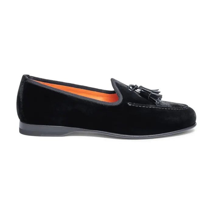Santoni Black Velvet Andrea Tassel Loafer Men Loafers