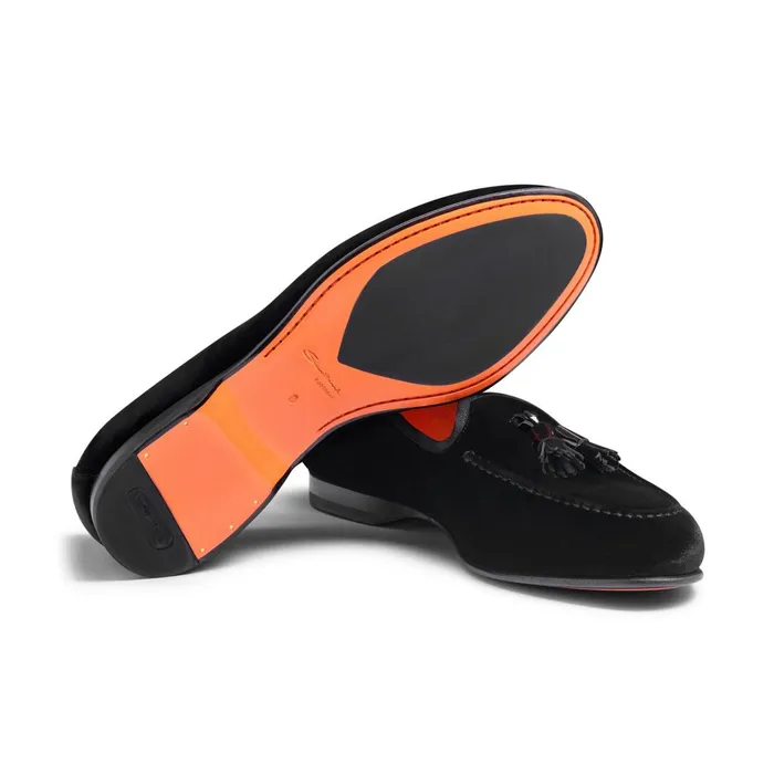 Santoni Black Velvet Andrea Tassel Loafer Men Loafers
