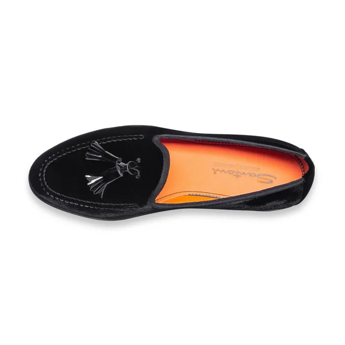 Santoni Black Velvet Andrea Tassel Loafer Men Loafers