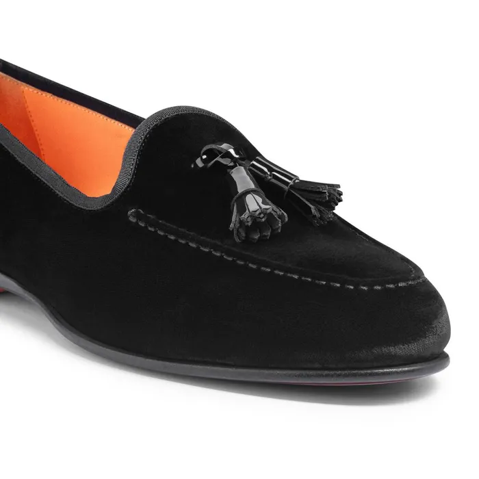 Santoni Black Velvet Andrea Tassel Loafer Men Loafers