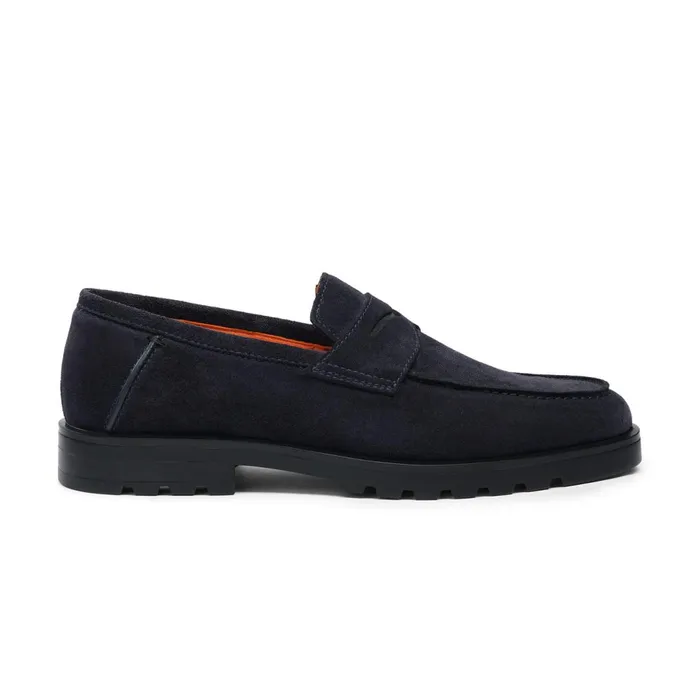 Santoni Blue Suede Penny Loafer Men Loafers