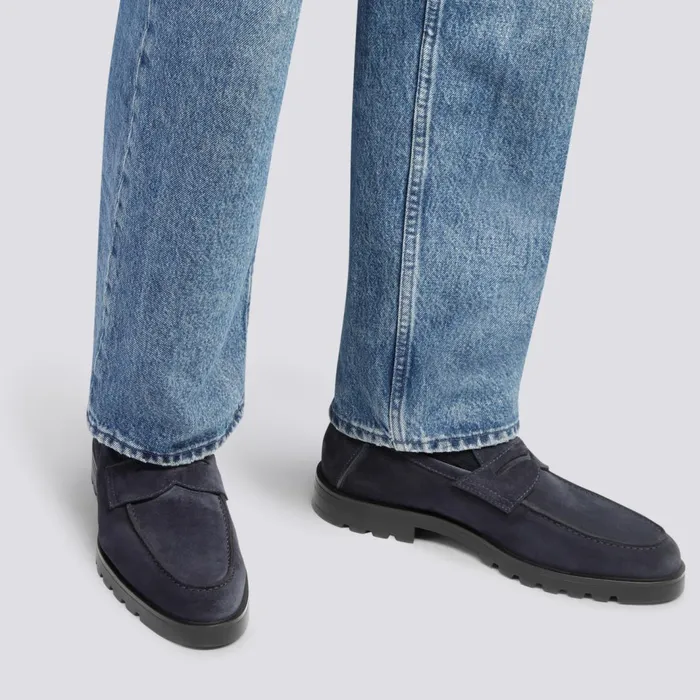 Santoni Blue Suede Penny Loafer Men Loafers
