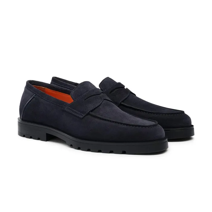 Santoni Blue Suede Penny Loafer Men Loafers