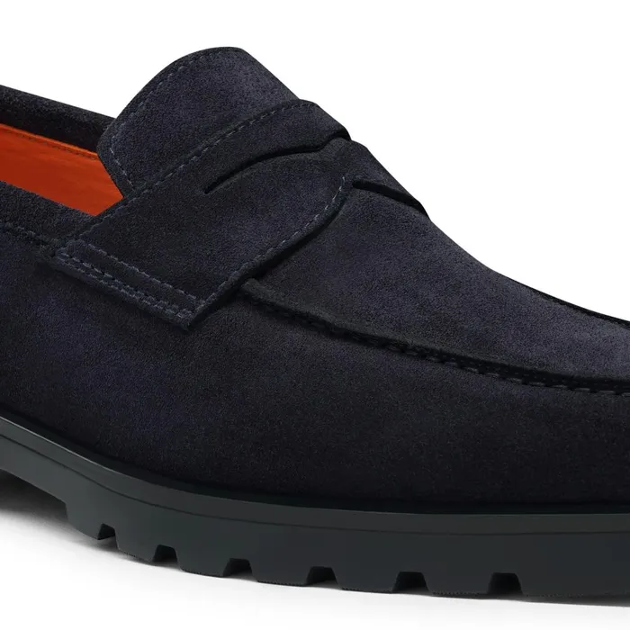 Santoni Blue Suede Penny Loafer Men Loafers