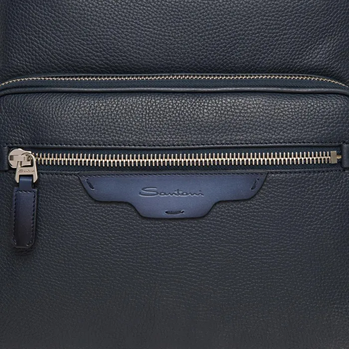 Santoni Blue Tumbled Leather Backpack Men Bags and Backpacks