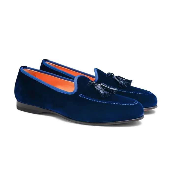 Santoni Blue Velvet Andrea Tassel Loafer Men Loafers