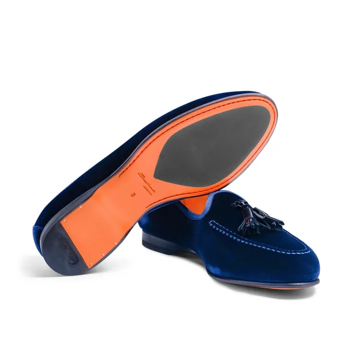 Santoni Blue Velvet Andrea Tassel Loafer Men Loafers