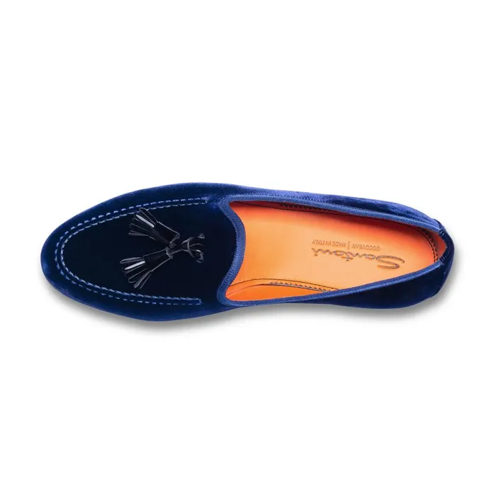 Santoni Blue Velvet Andrea Tassel Loafer Men Loafers