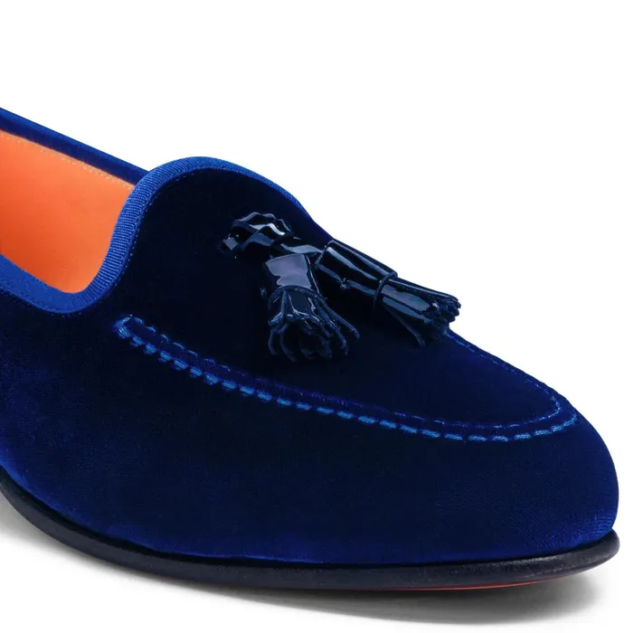 Santoni Blue Velvet Andrea Tassel Loafer Men Loafers