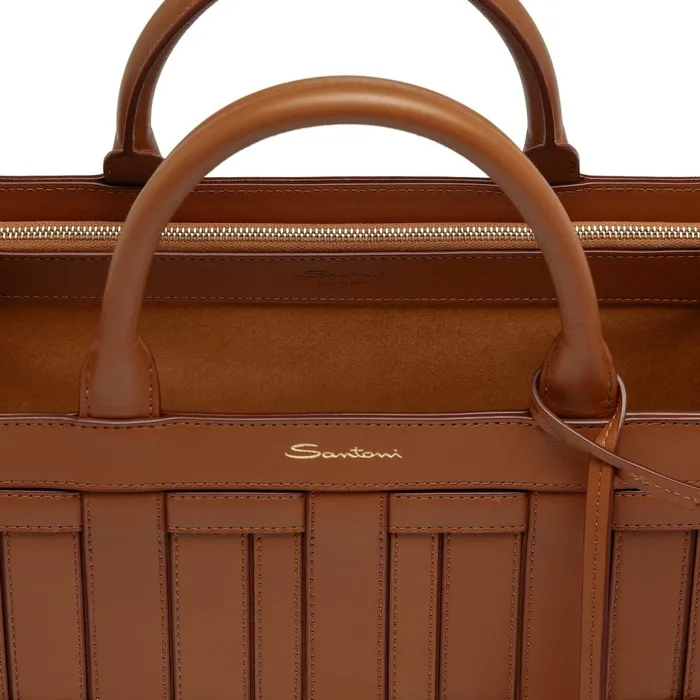 Santoni Brown Leather Beyond Handbag Women Bags