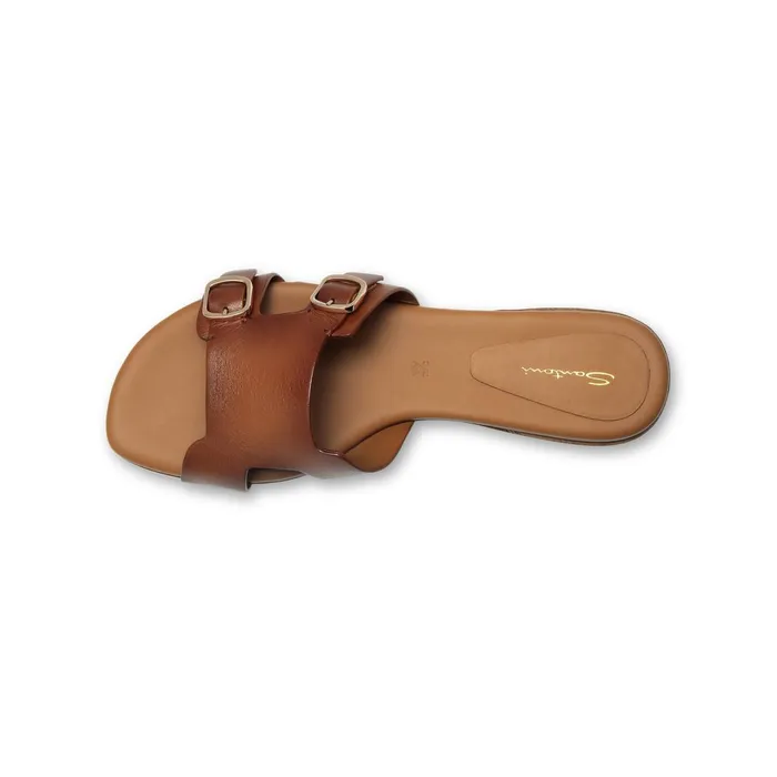 Santoni Brown Leather DoubleBuckle Didi Slide Sandal Women Sandals