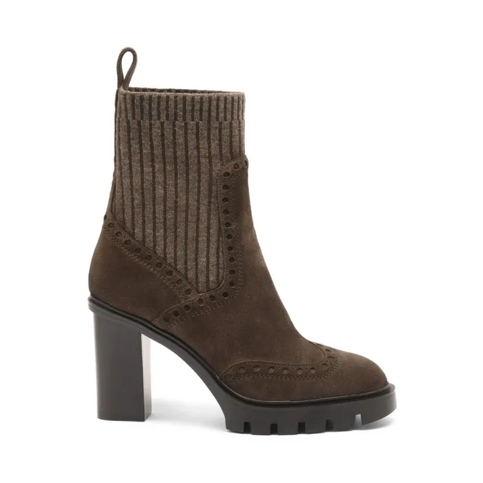 Santoni Dark Brown Suede HighHeel Ankle Boot Women Boots and Ankle Boots