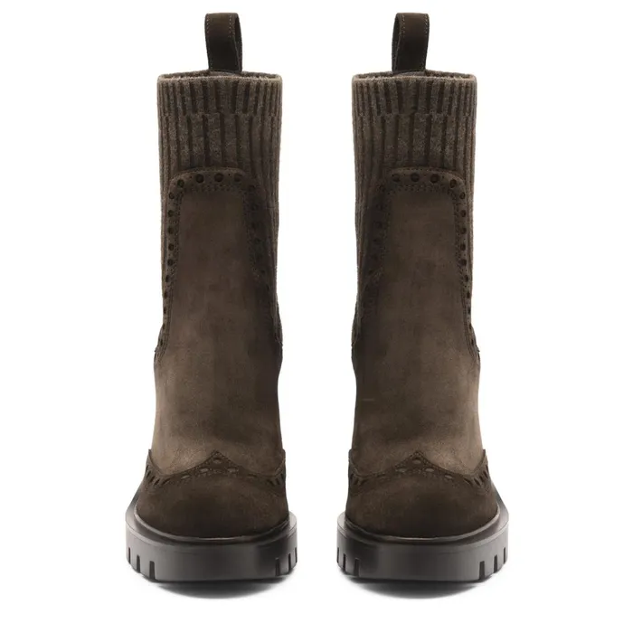 Santoni Dark Brown Suede HighHeel Ankle Boot Women Boots and Ankle Boots
