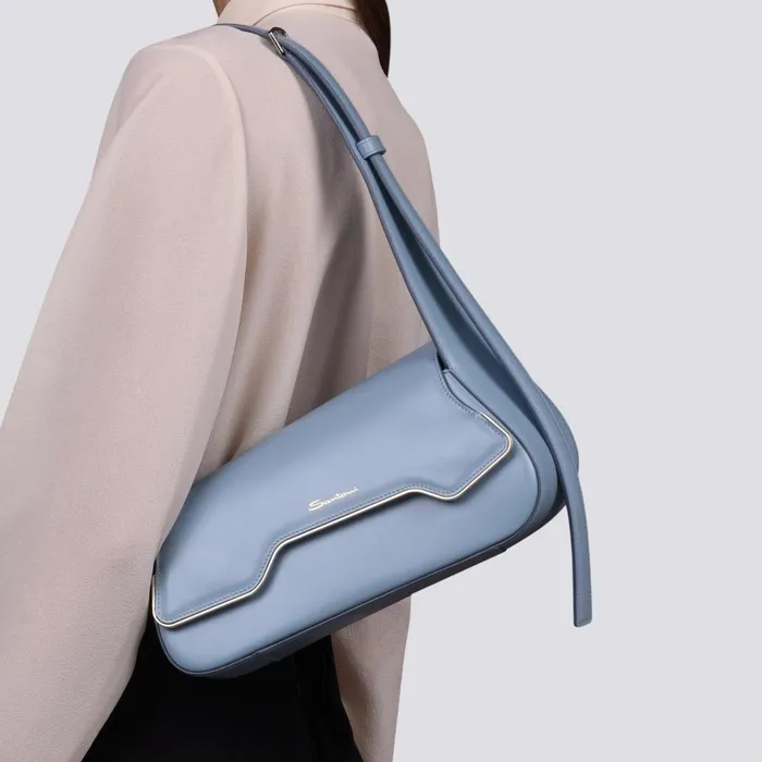 Santoni Light Blue Leather Thepluto Bag Women Bags