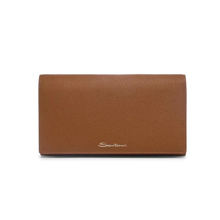 Santoni Light Brown Tumbled Leather Crossbody Bag Women Bags