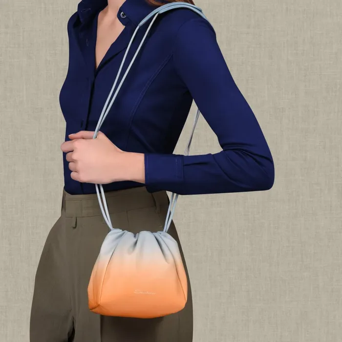 Santoni Orange And Light Blue Leather Bucket Bag Women Bags