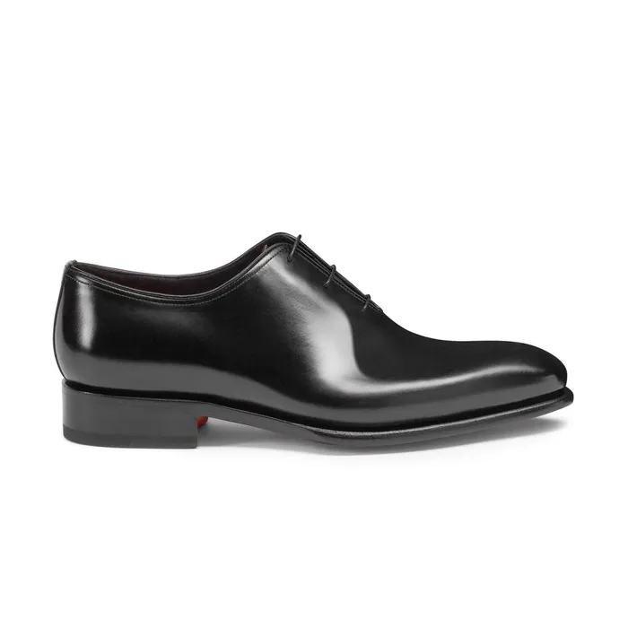 Santoni Polished Black Leather Oxford Shoe Men LaceUps