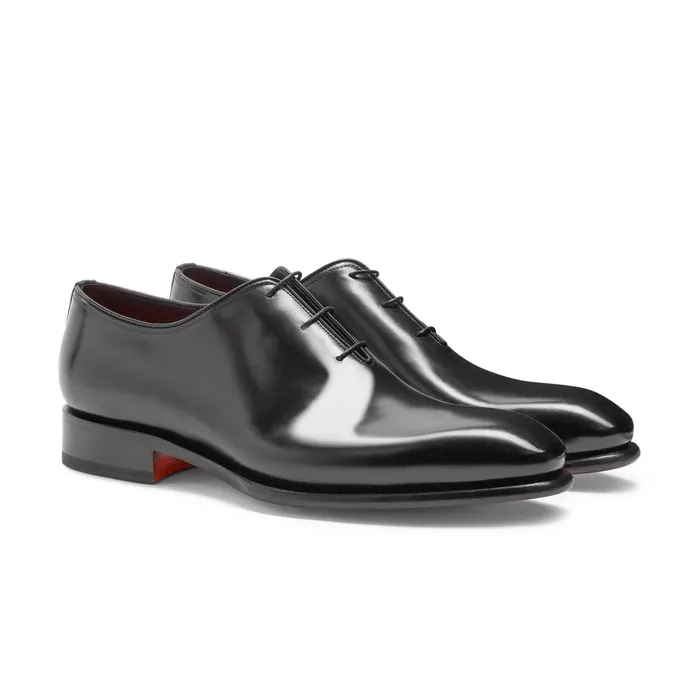 Santoni Polished Black Leather Oxford Shoe Men LaceUps