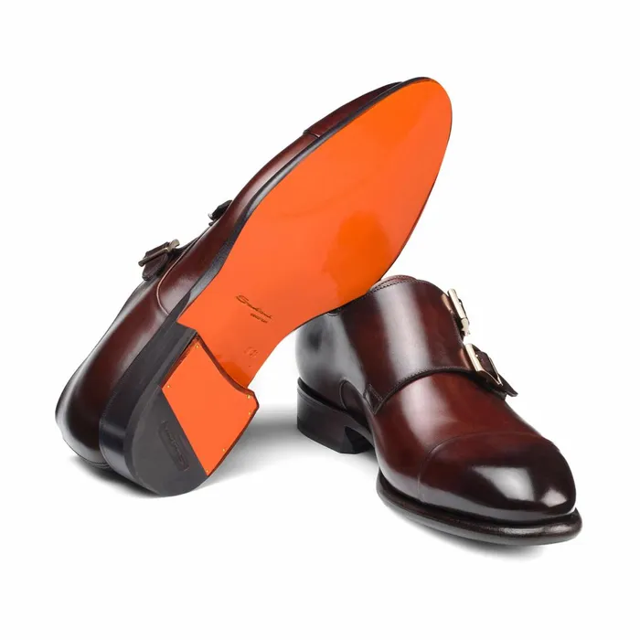 Santoni Red Leather DoubleBuckle Shoe Men Double Buckle