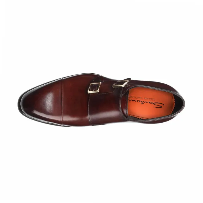 Santoni Red Leather DoubleBuckle Shoe Men Double Buckle