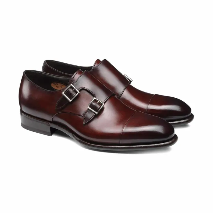Santoni Red Leather DoubleBuckle Shoe Men Double Buckle