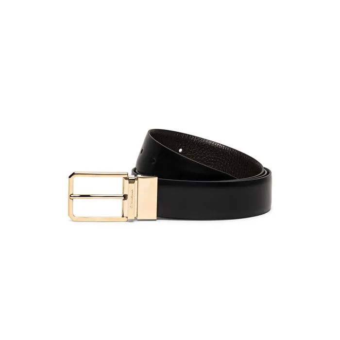 Santoni Reversible And Adjustable Smooth Black And Tumbled Brown Leather Belt Men Belts