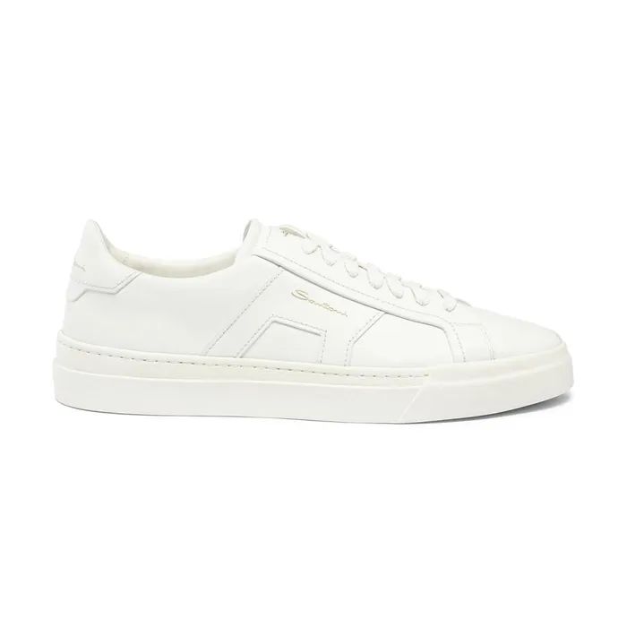 Santoni White Leather Double Buckle Sneaker Men Sneakers