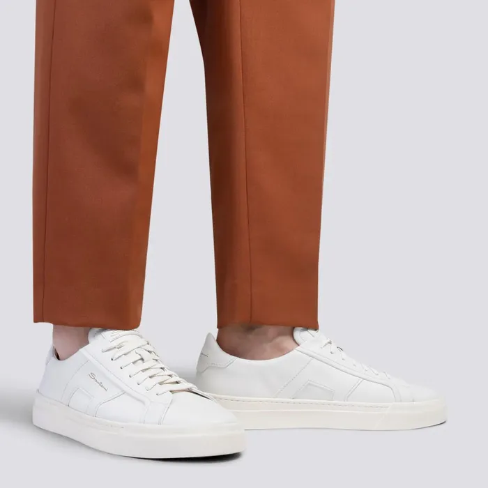 Santoni White Leather Double Buckle Sneaker Men Sneakers