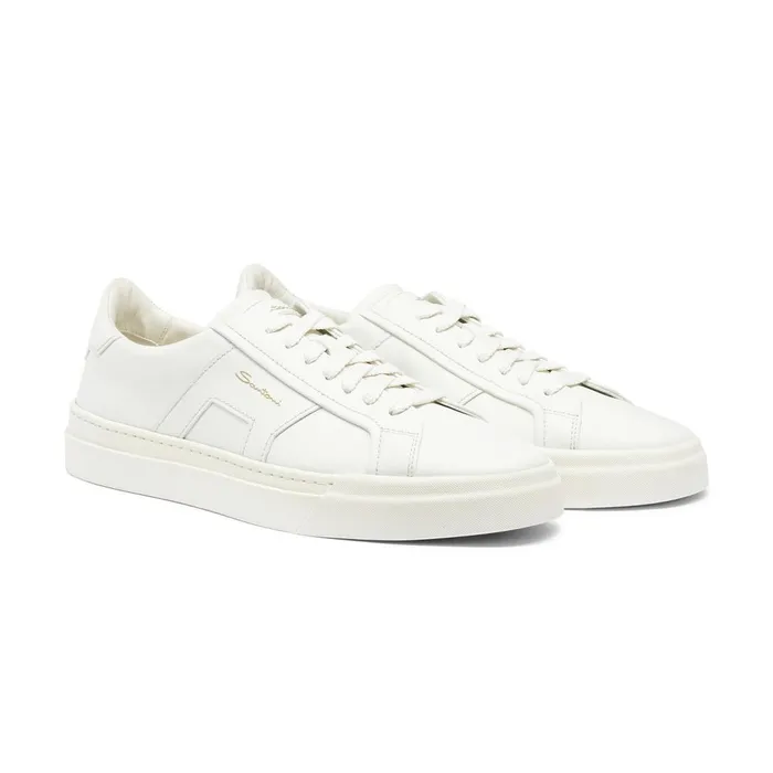Santoni White Leather Double Buckle Sneaker Men Sneakers