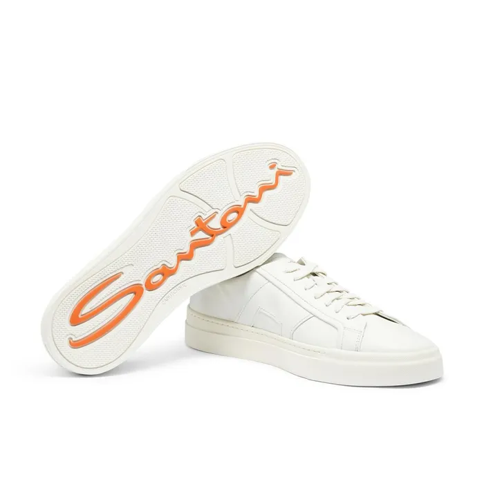 Santoni White Leather Double Buckle Sneaker Men Sneakers