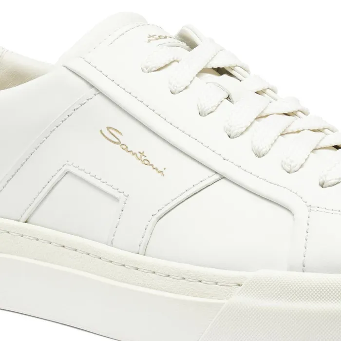 Santoni White Leather Double Buckle Sneaker Men Sneakers