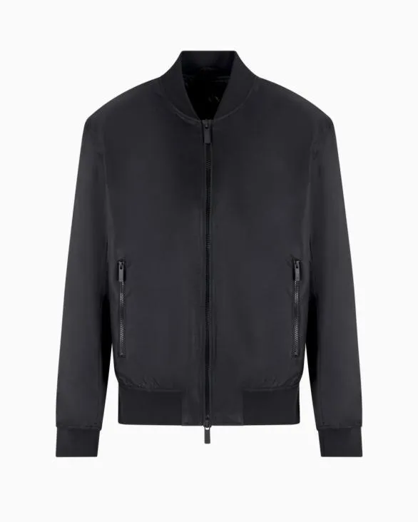 Satin Bomber Jacket With Blurred Back Logo Black Men Armani Outerwear