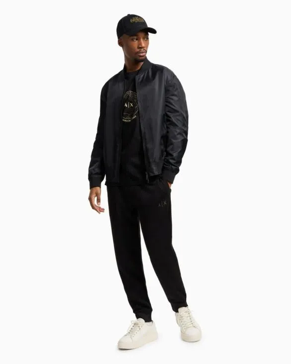 Satin Bomber Jacket With Blurred Back Logo Black Men Armani Outerwear