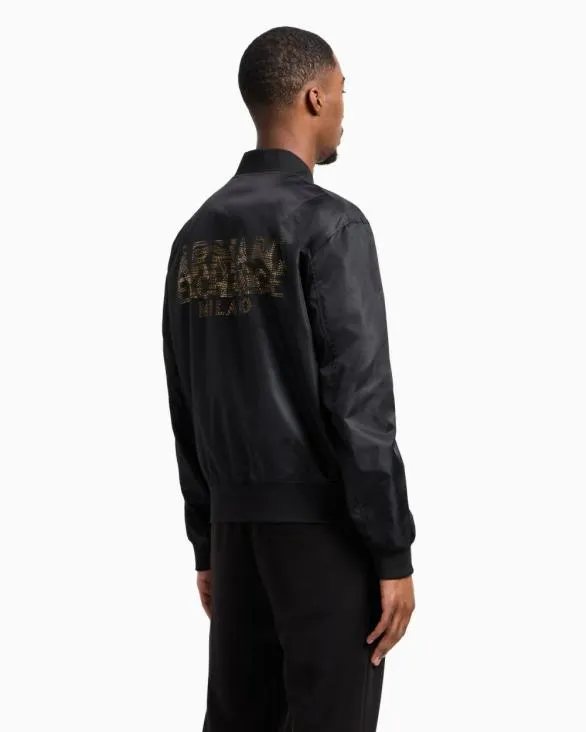 Satin Bomber Jacket With Blurred Back Logo Black Men Armani Outerwear