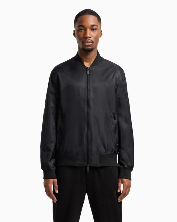 Satin Bomber Jacket With Blurred Back Logo Black Men Armani Outerwear
