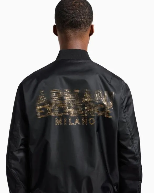 Satin Bomber Jacket With Blurred Back Logo Black Men Armani Outerwear