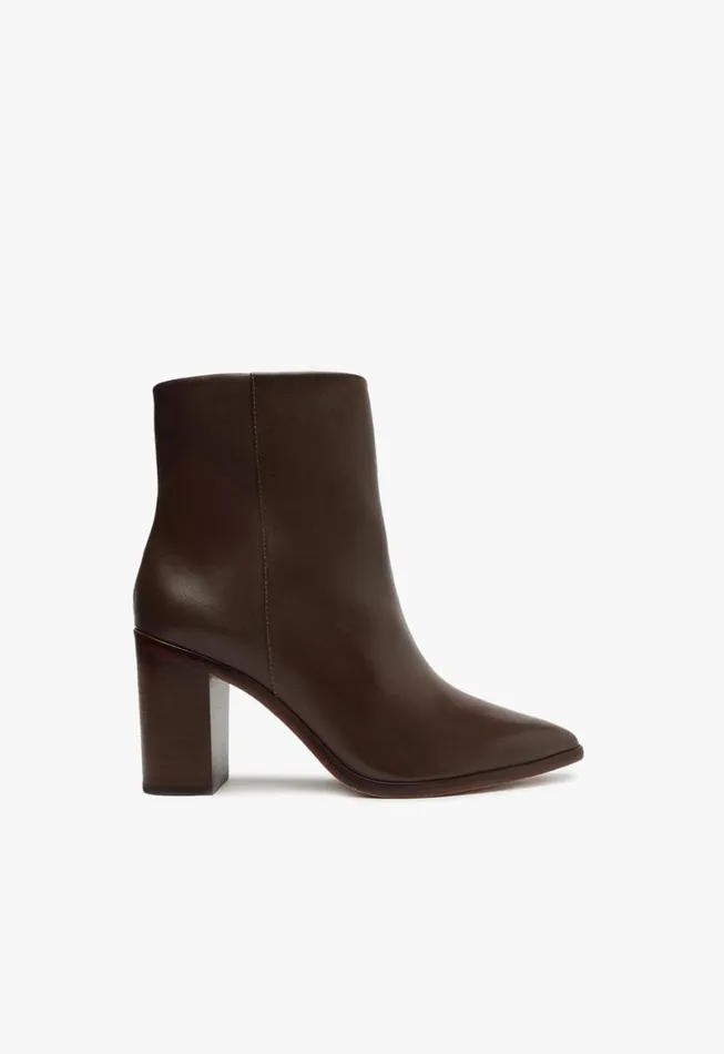Schutz Shoes Booties Magali Block Leather Bootie Dark Chocolate 8211 Women