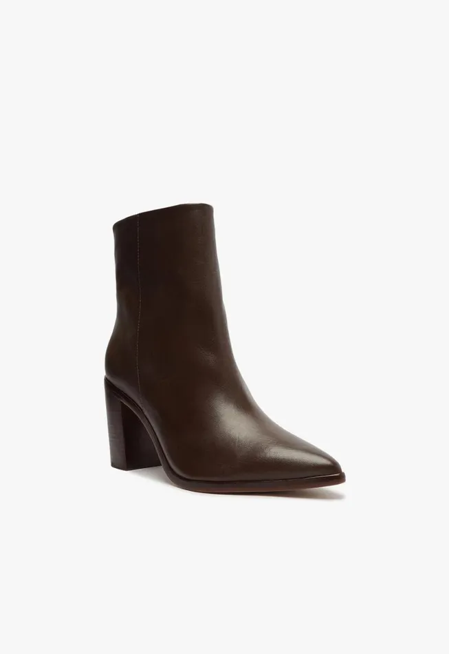Schutz Shoes Booties Magali Block Leather Bootie Dark Chocolate 8211 Women