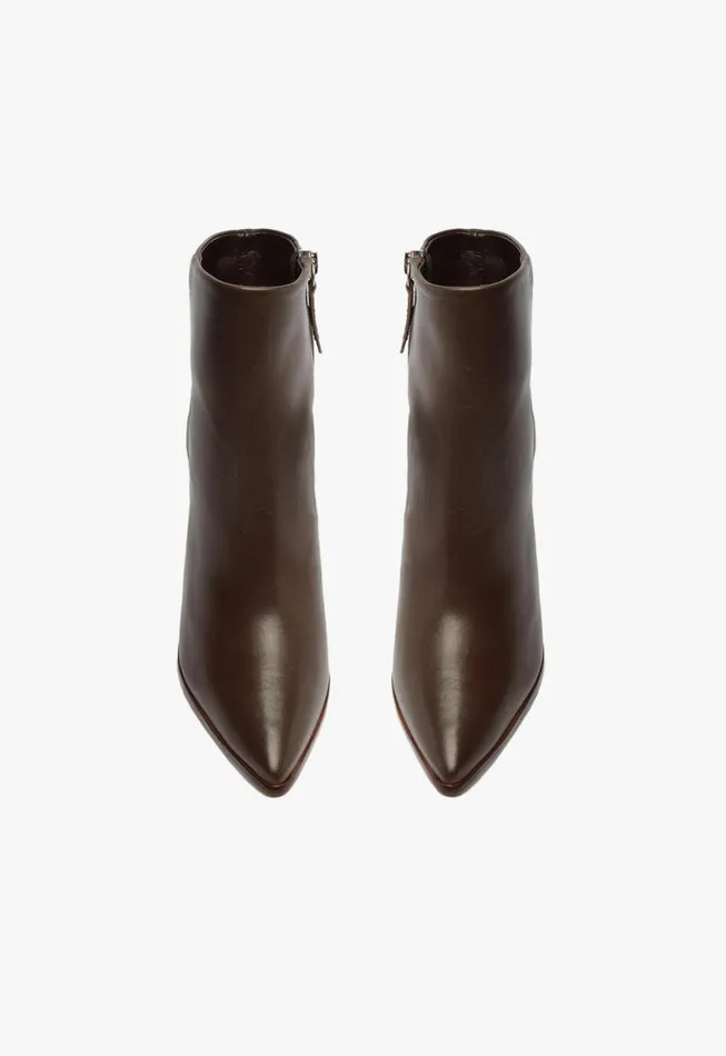 Schutz Shoes Booties Magali Block Leather Bootie Dark Chocolate 8211 Women