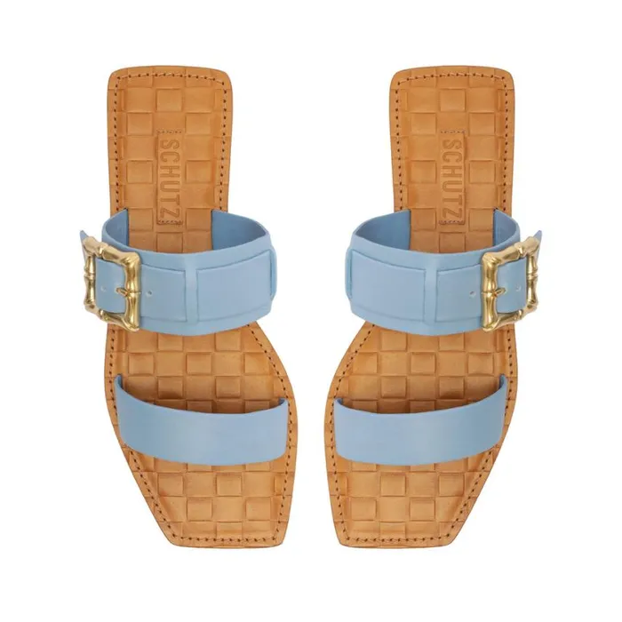 Schutz Shoes Flats Enola Double Leather Sandal Blue 8211 Women
