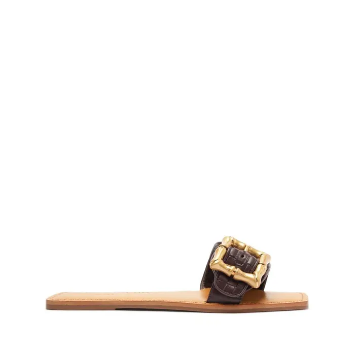 Schutz Shoes Flats Enola Woven Leather Sandal Dark Chocolate 8211 Women