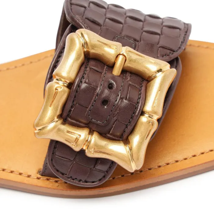 Schutz Shoes Flats Enola Woven Leather Sandal Dark Chocolate 8211 Women