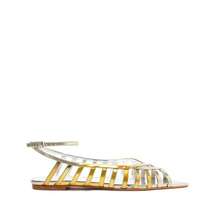 Schutz Shoes Flats Iris Specchio Leather Flat Silver 8211 Women