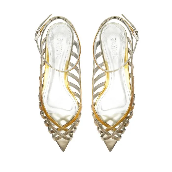 Schutz Shoes Flats Iris Specchio Leather Flat Silver 8211 Women