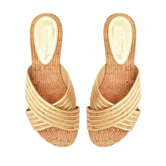 Schutz Shoes Flats Latifah Cork Sandal Gold 8211 Women